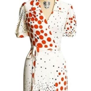 Silk polka dot wrap dress